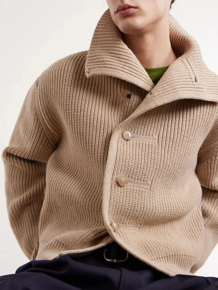 Ribbed Wool Cardigan Beige