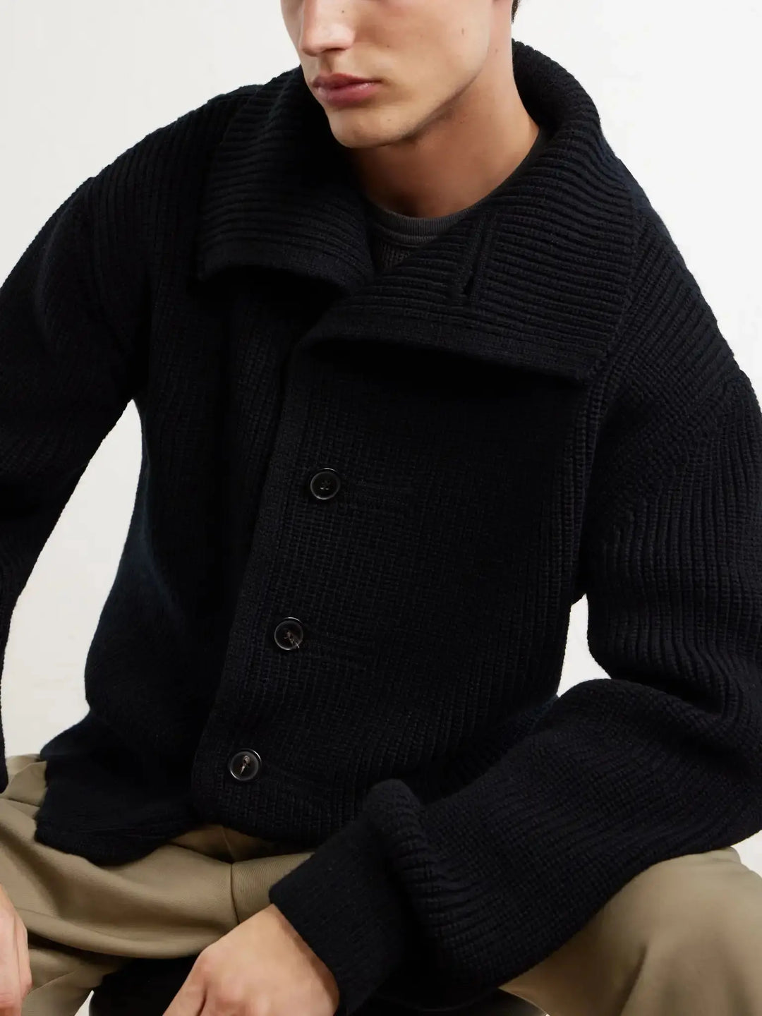 Ribbed Wool Cardigan Black