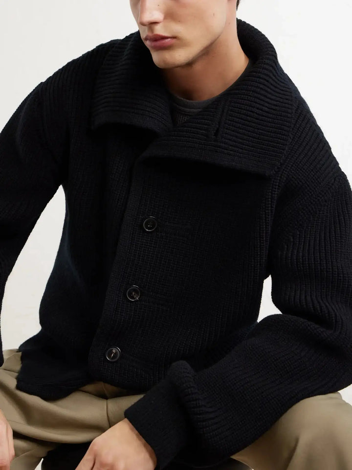 Ribbed Wool Cardigan Black