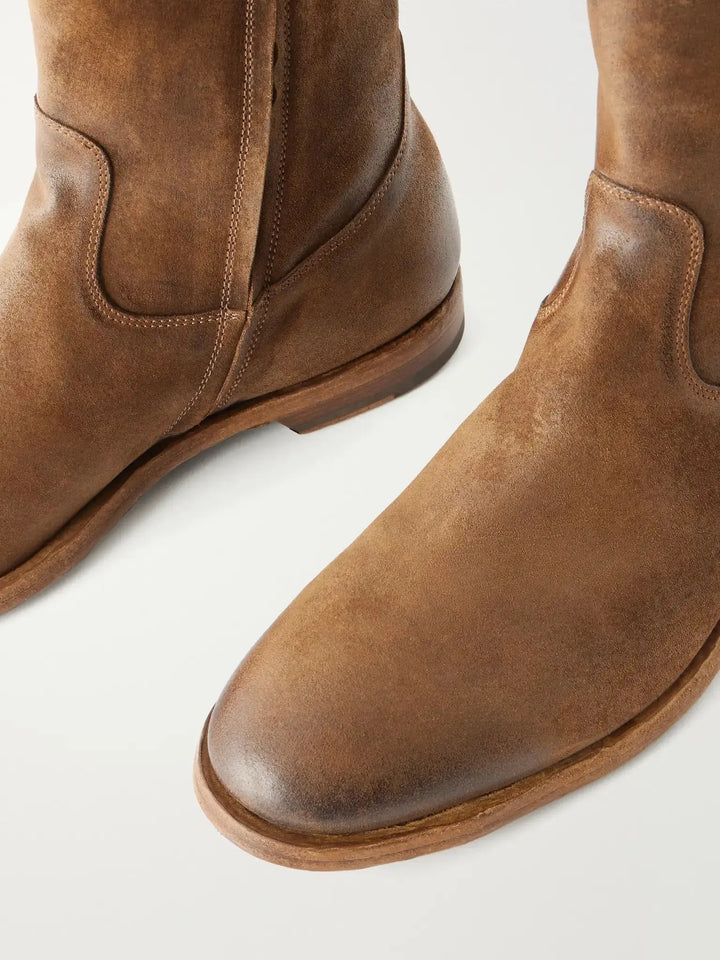 Waxed-Suede Biker Boots