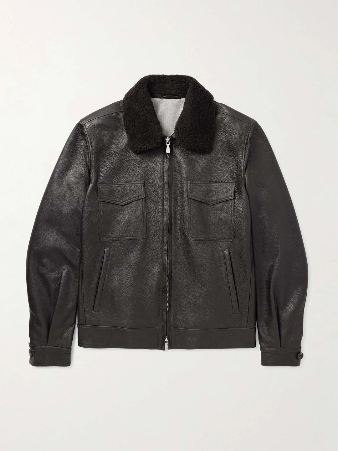 Shearling-Trimmed Leather Bomber Jacket
