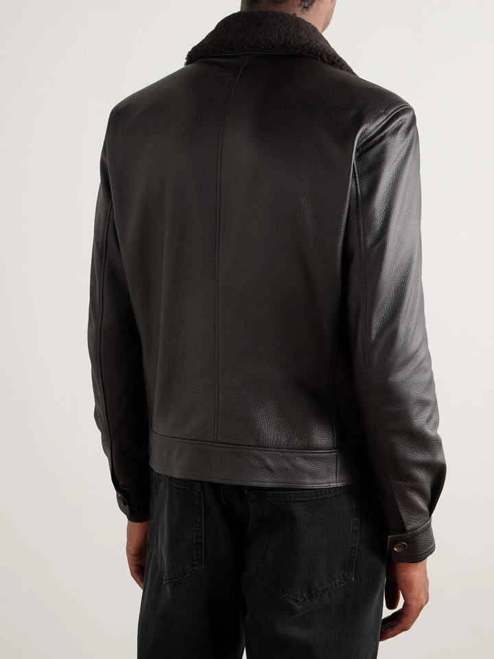 Shearling-Trimmed Leather Bomber Jacket