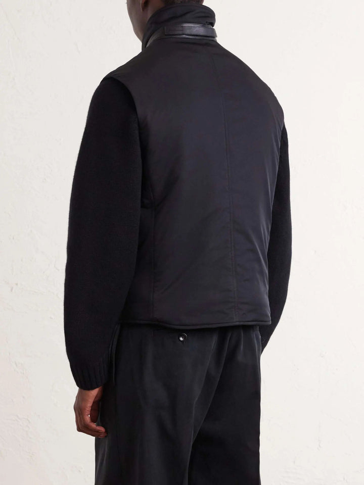Leather-Trimmed Poplin Gilet