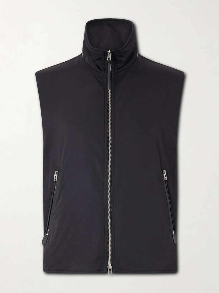 Leather-Trimmed Poplin Gilet