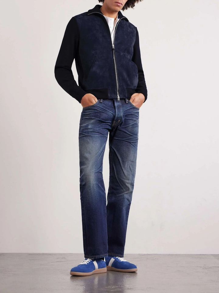 Merino Wool-Blend and Suede Bomber Jacket