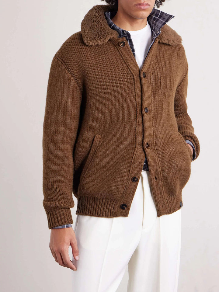 Trimmed Ribbed Cashmere Cardigan
