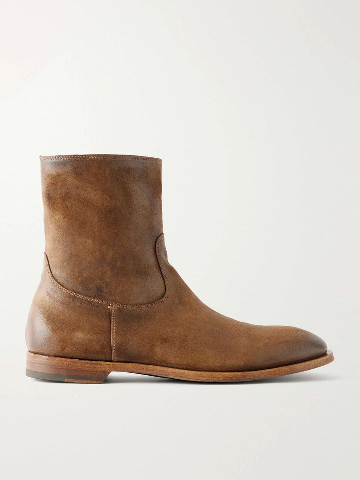 Waxed-Suede Biker Boots