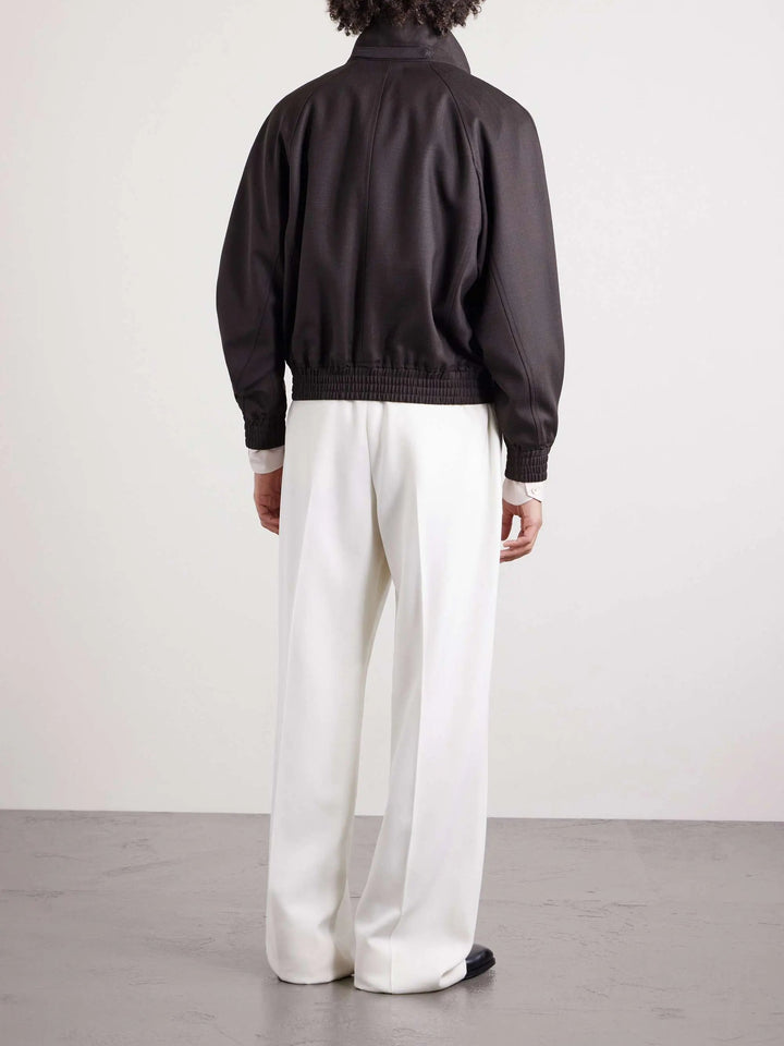 Leather-Trimmed Silk-Blend Jacket