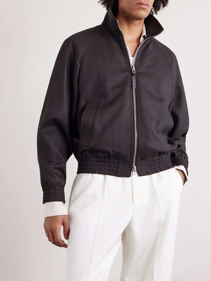 Leather-Trimmed Silk-Blend Jacket