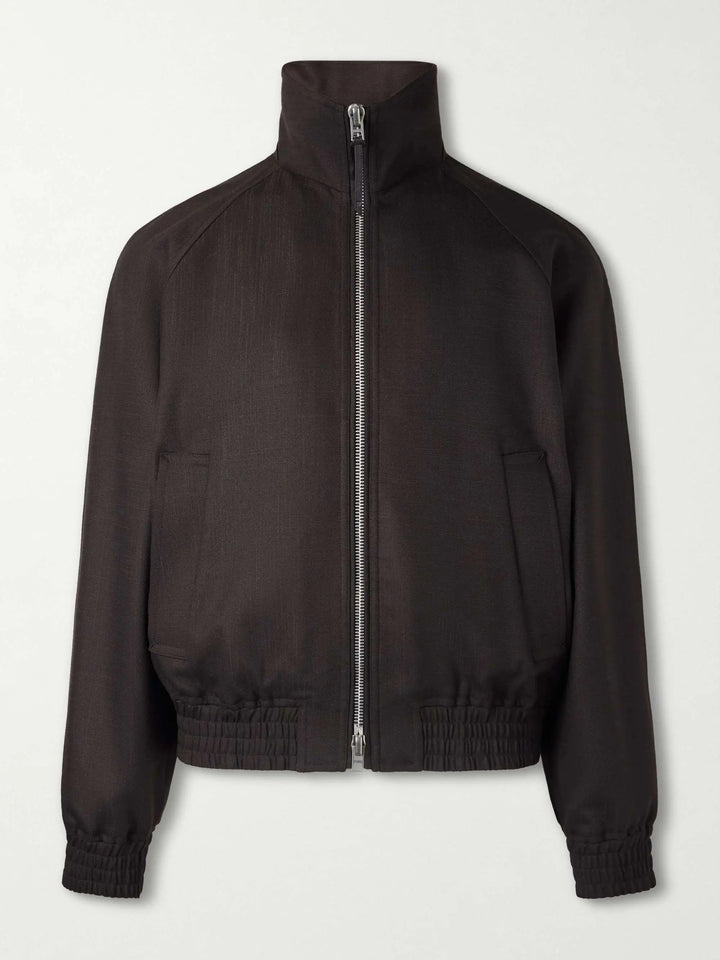 Leather-Trimmed Silk-Blend Jacket