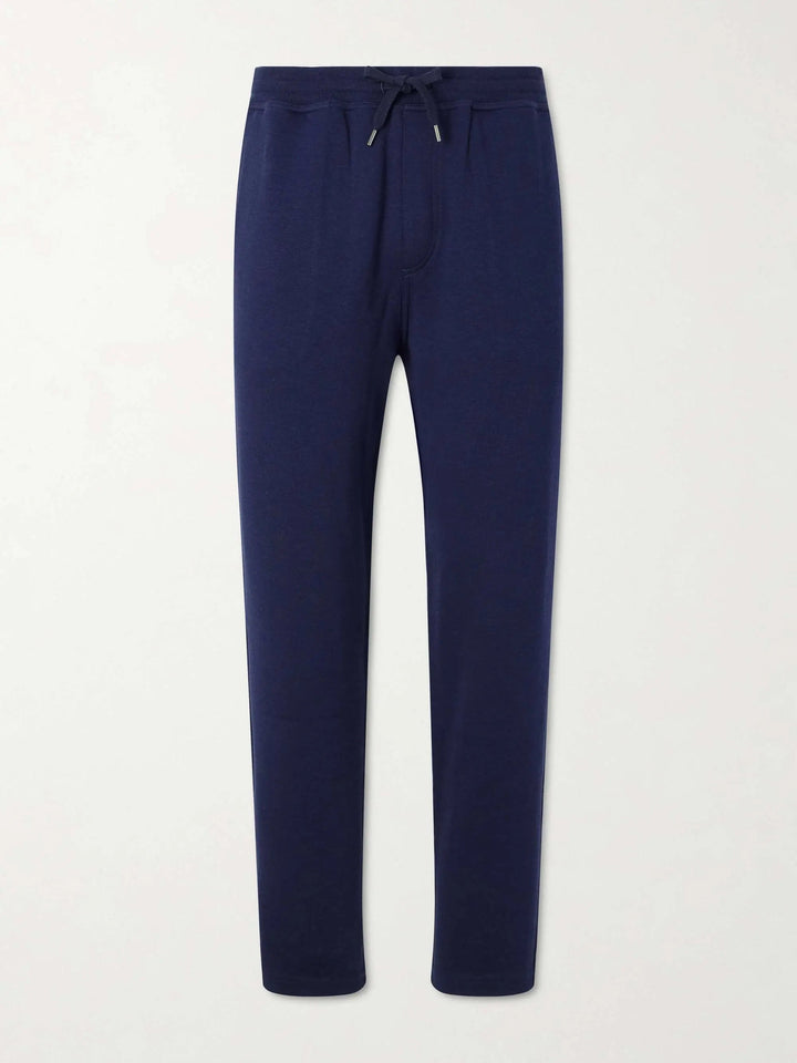 Tapered Cotton and Wool-Blend Jersey Sweatpants Navy