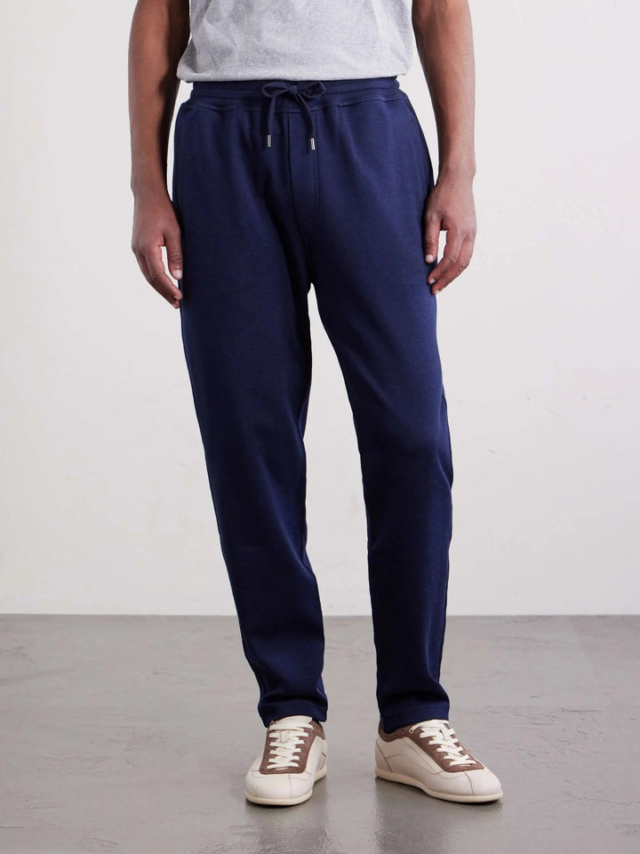 Tapered Cotton and Wool-Blend Jersey Sweatpants Navy
