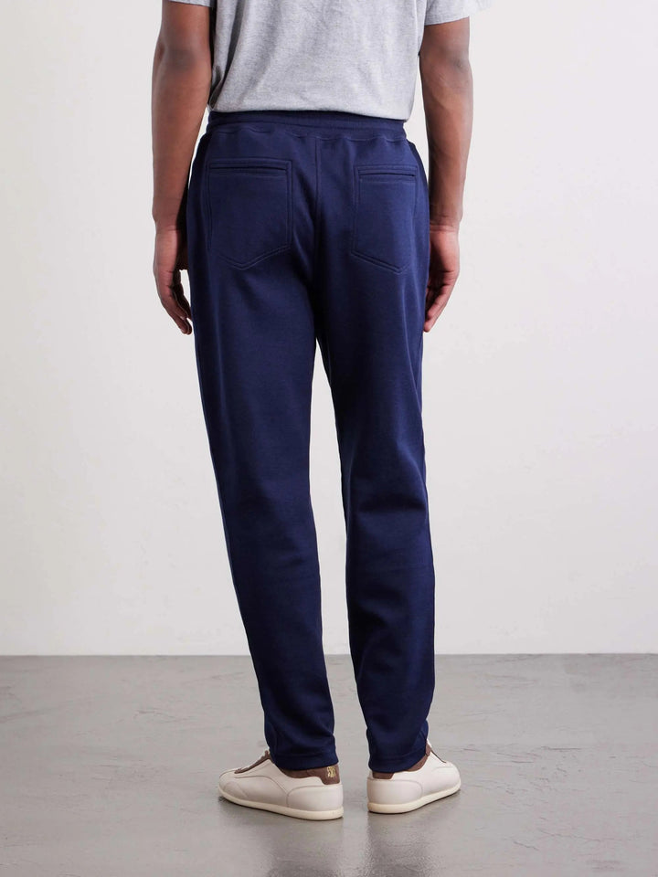 Tapered Cotton and Wool-Blend Jersey Sweatpants Navy