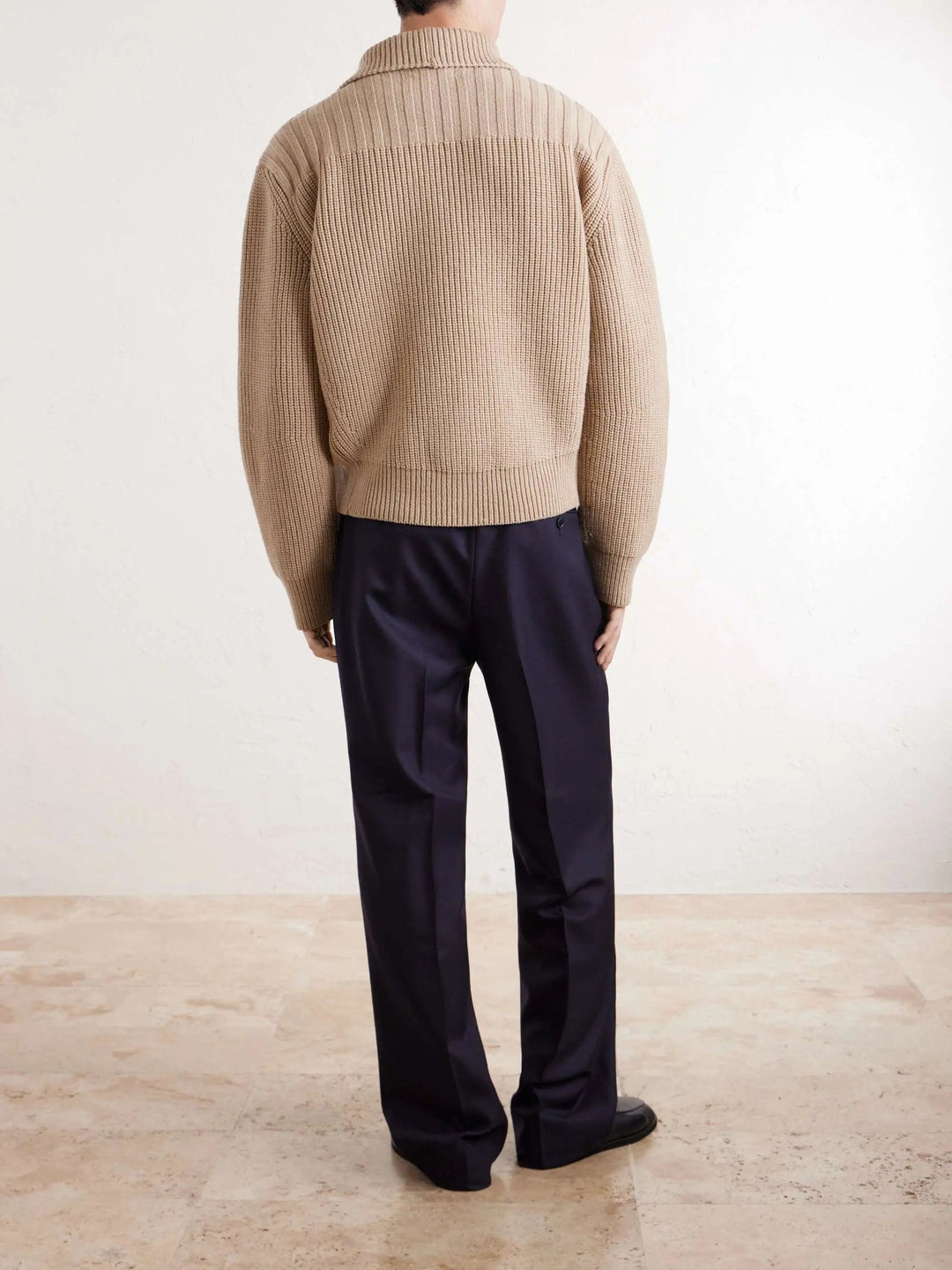 Ribbed Wool Cardigan Beige