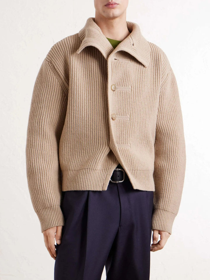 Ribbed Wool Cardigan Beige