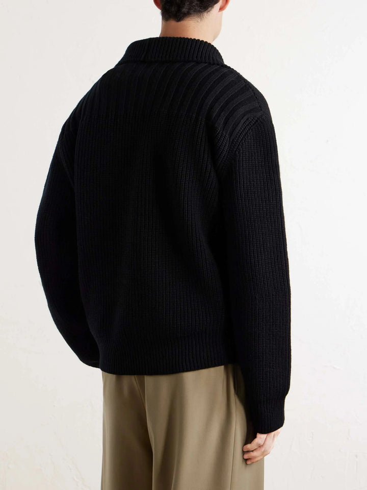 Ribbed Wool Cardigan Black