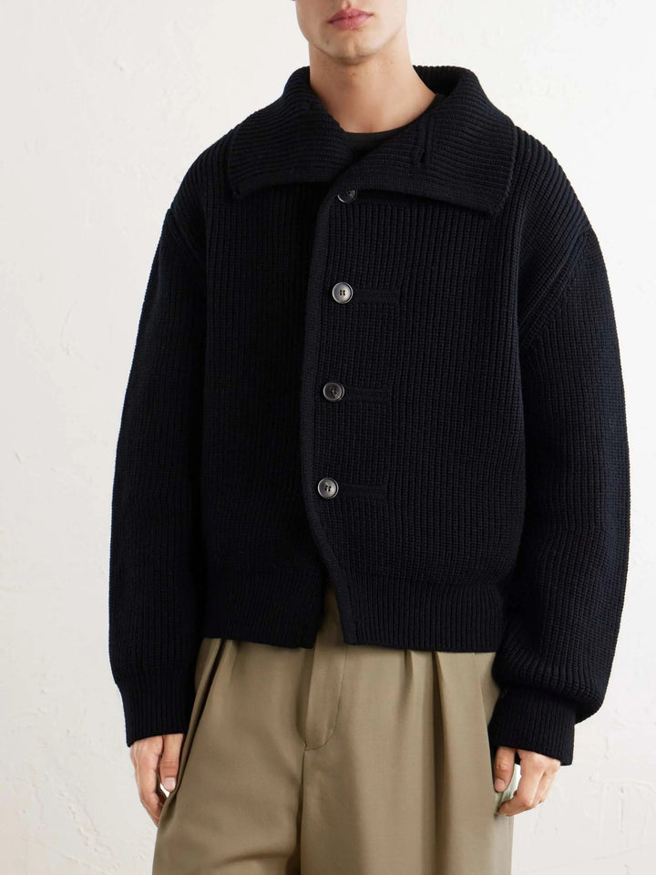 Ribbed Wool Cardigan Black