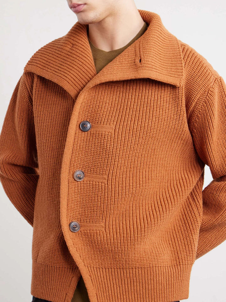 Ribbed Wool Cardigan Deep Orange