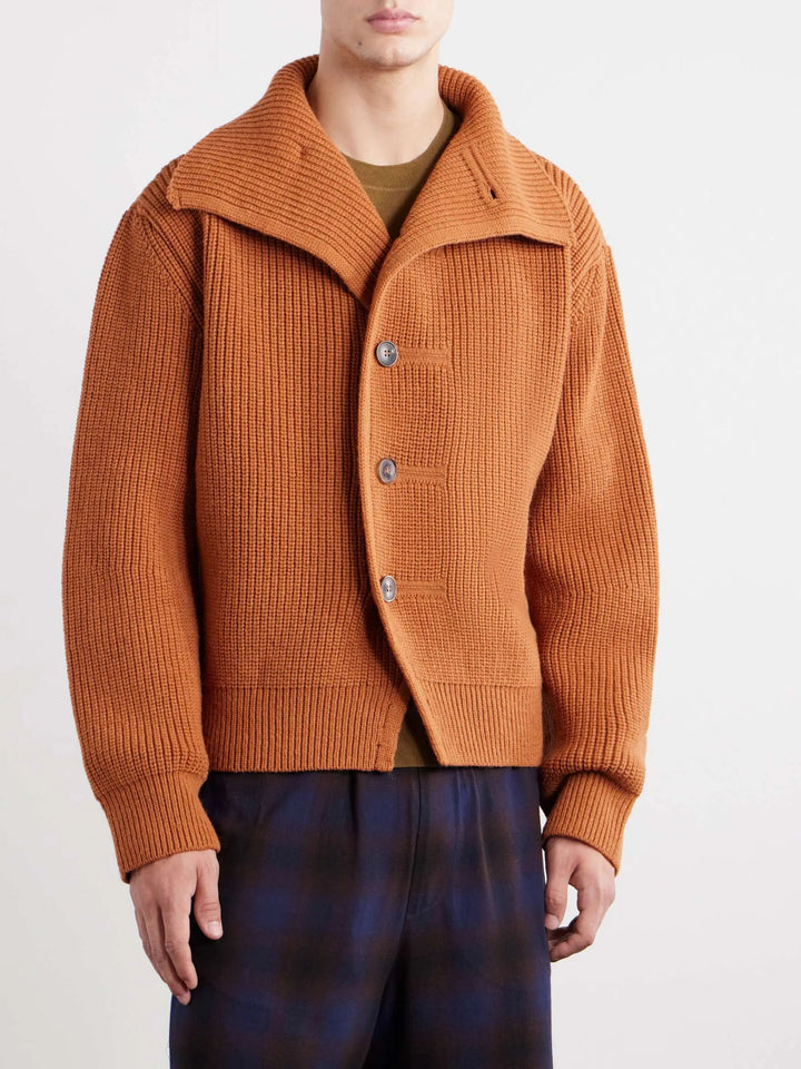 Ribbed Wool Cardigan Deep Orange