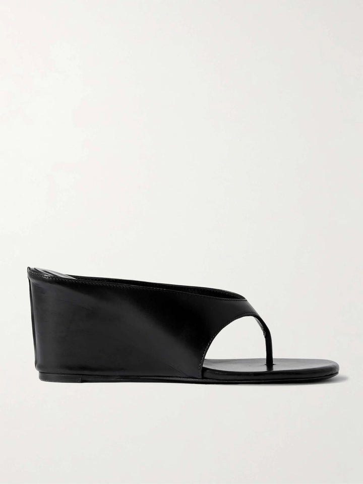 Leather wedge sandals Black