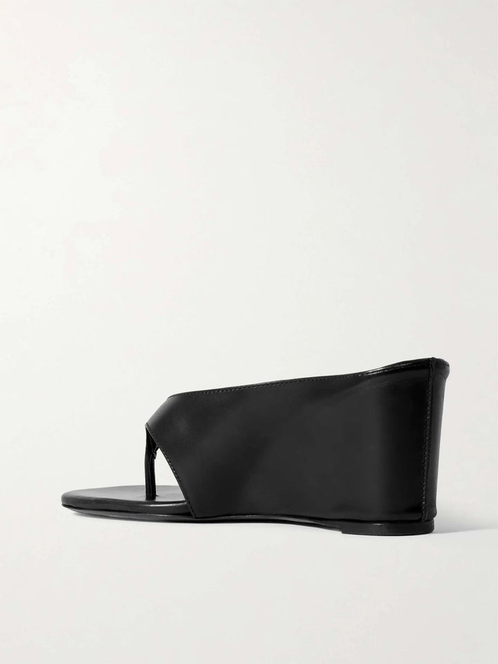Leather wedge sandals Black