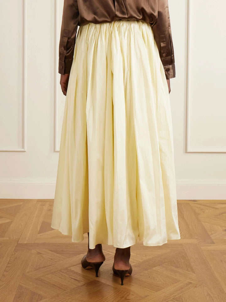 Pleated duchesse-satin midi skirt