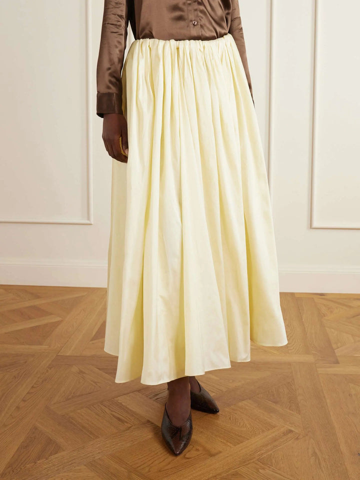 Pleated duchesse-satin midi skirt