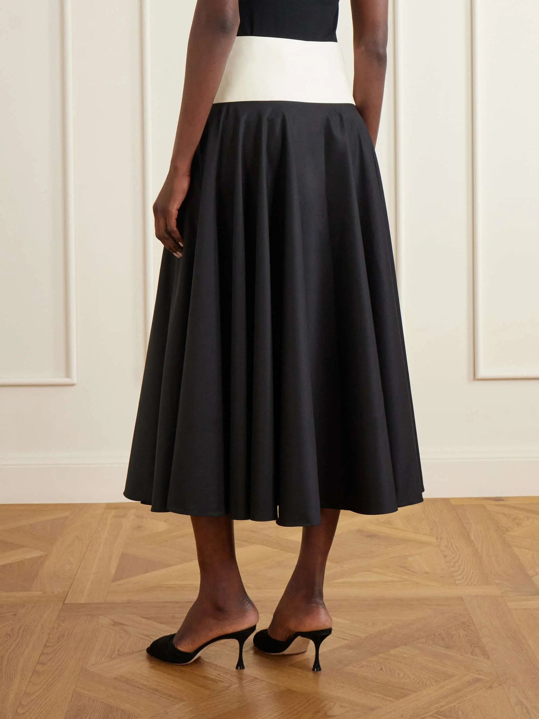 Pleated cotton-poplin midi skirt
