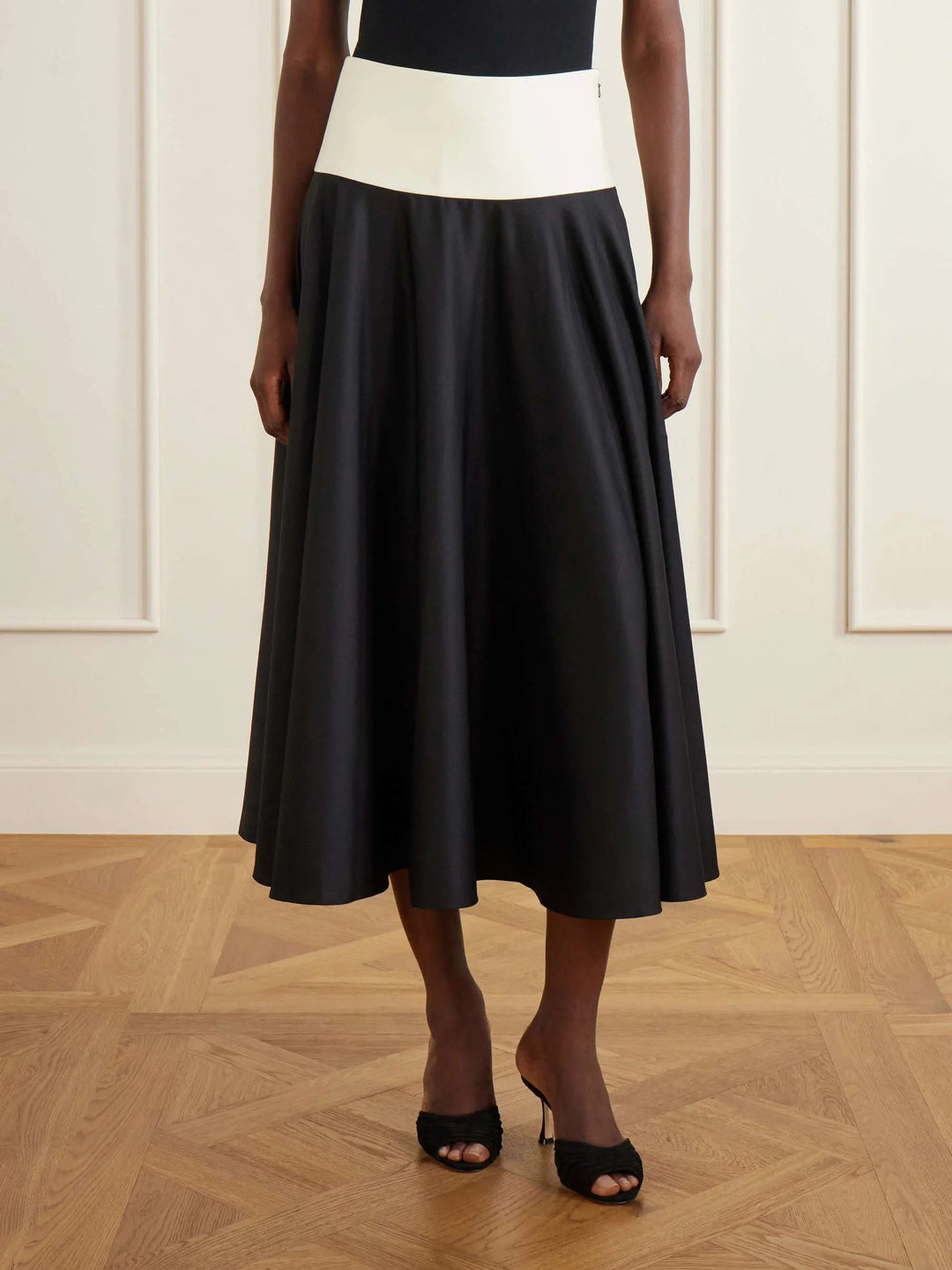 Pleated cotton-poplin midi skirt