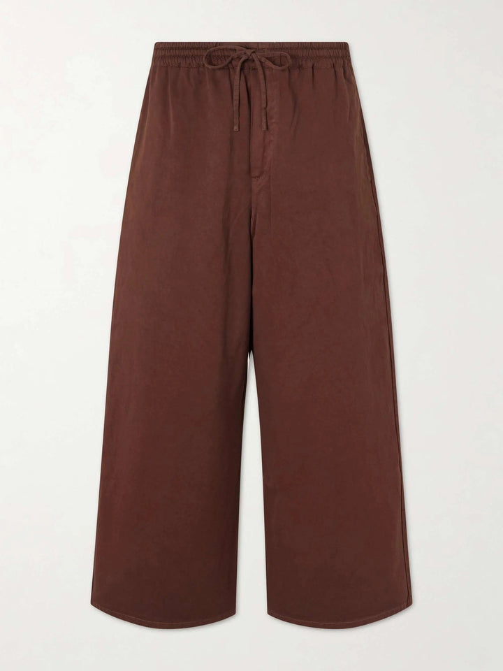 Wide-Leg Cotton Drawstring Trousers