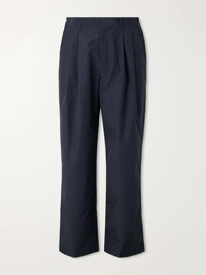 Wide-Leg Cotton-Blend Pleated Trousers