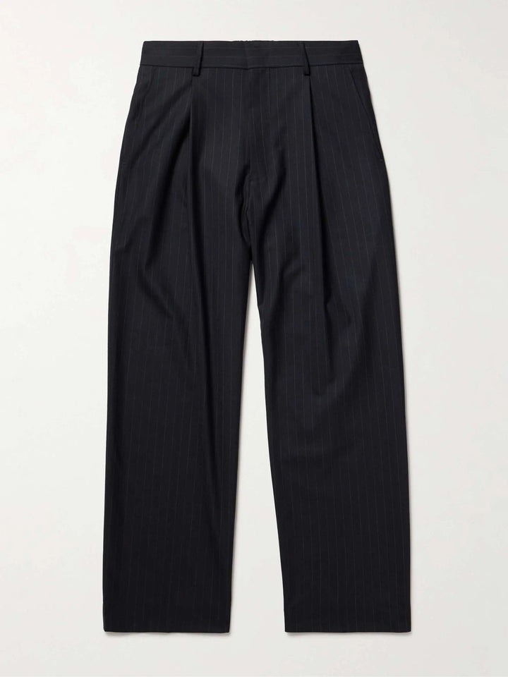 Pleated Pinstriped Woven Trousers