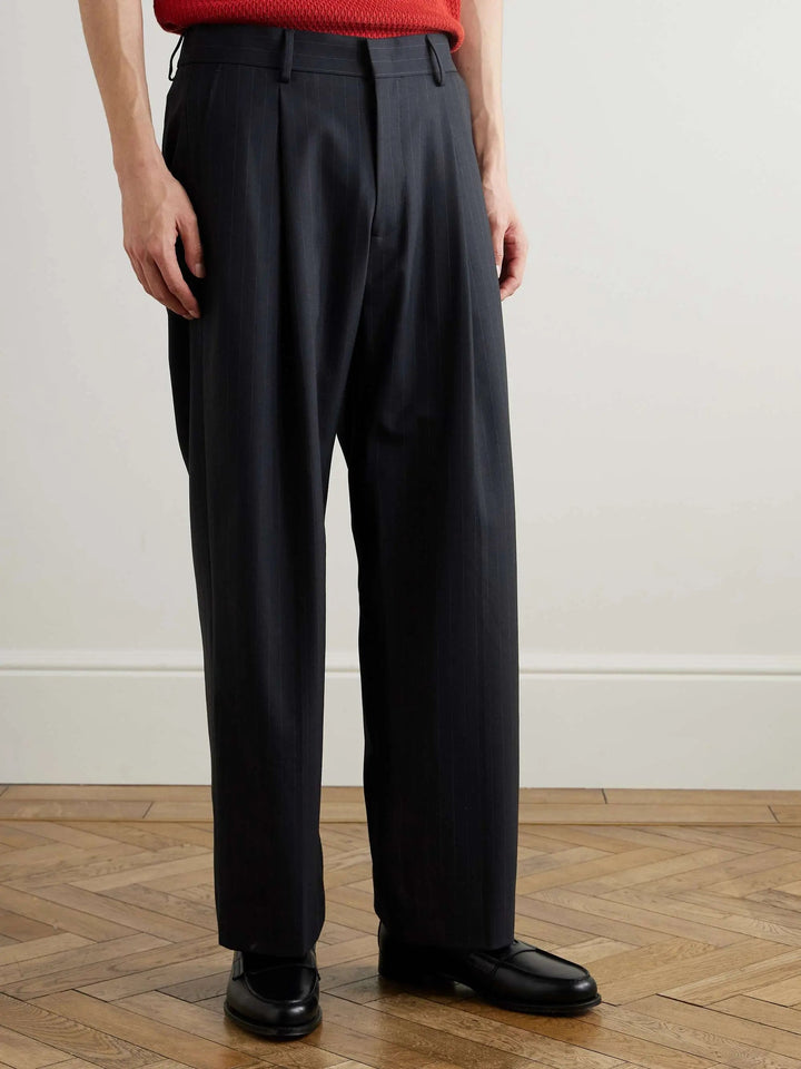 Pleated Pinstriped Woven Trousers