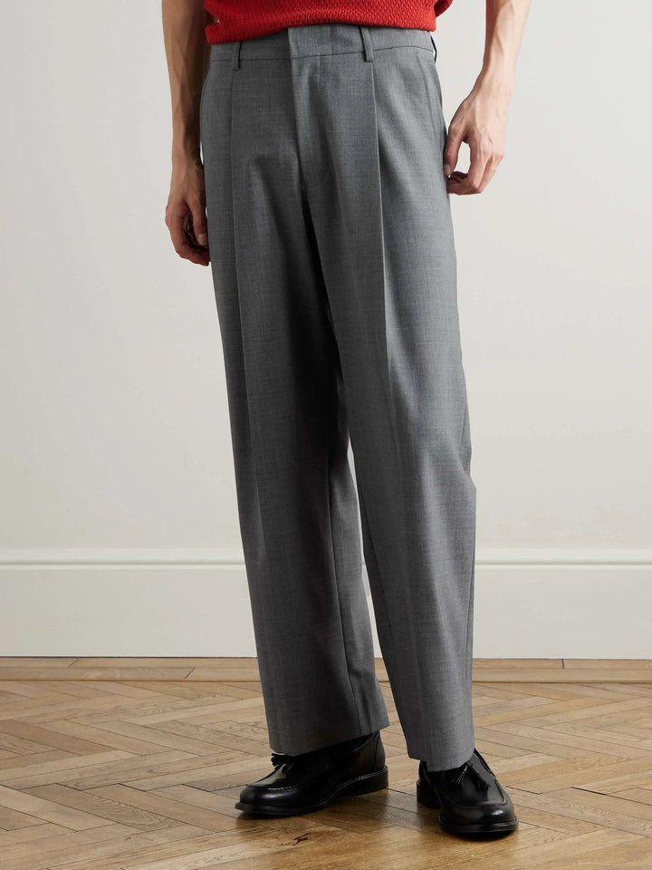 Pleated Pinstriped Woven Trousers