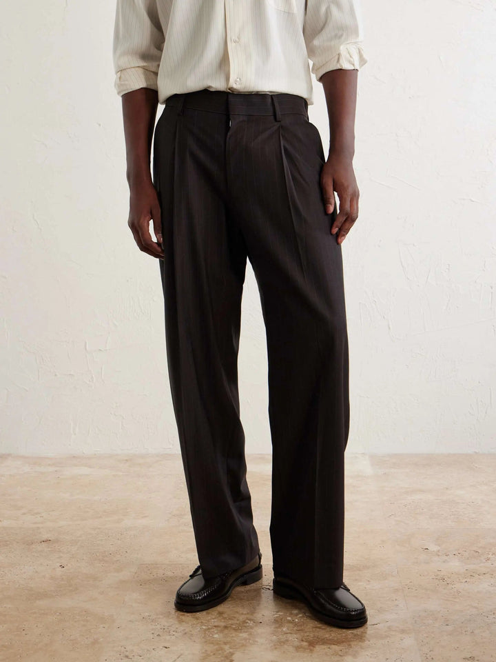 Pleated Pinstriped Woven Trousers