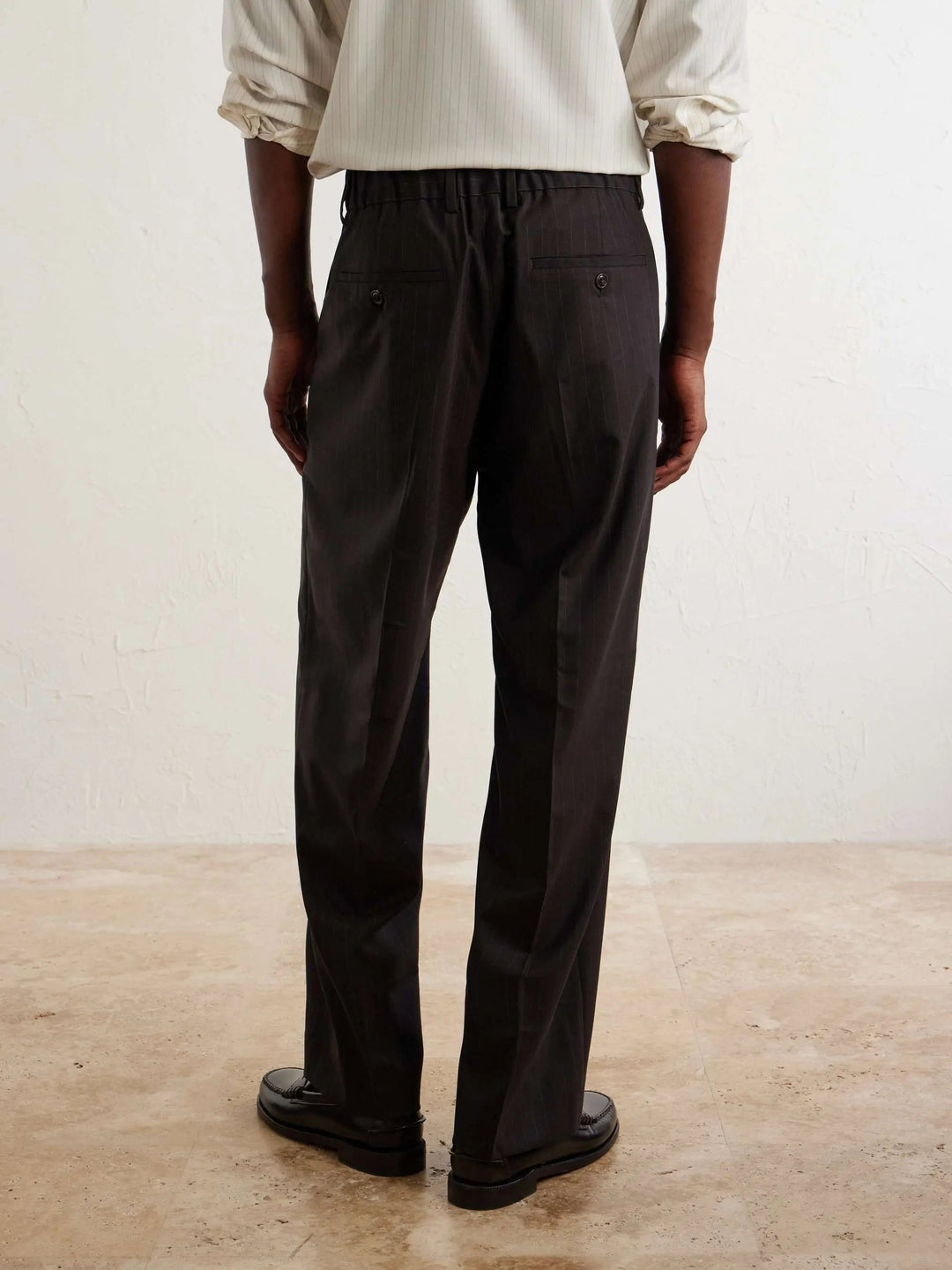 Pleated Pinstriped Woven Trousers