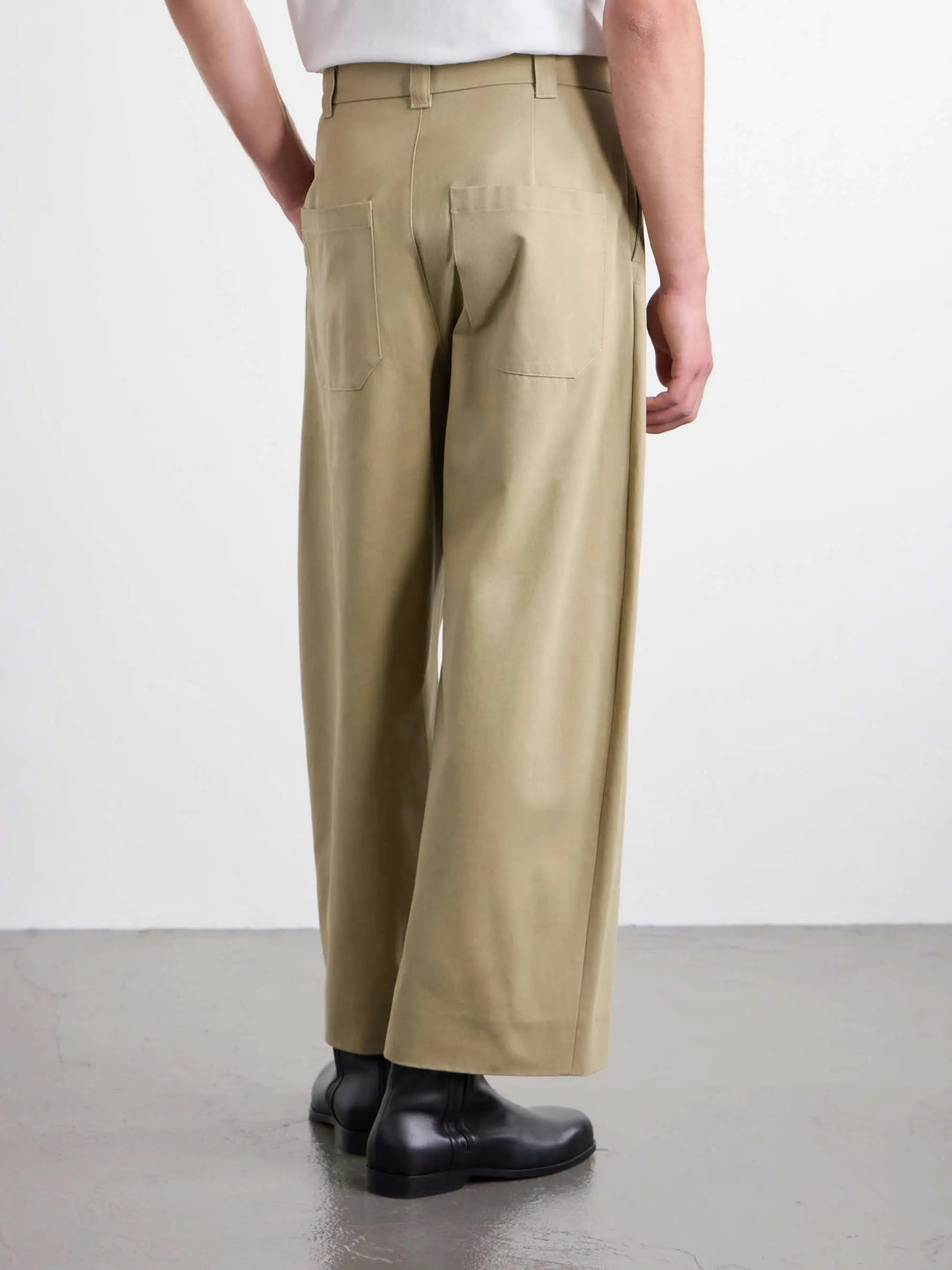 Wide-Leg Pleated Cotton-Twill Trousers
