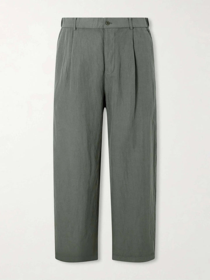 Wide-Leg Cotton and Linen-Blend Twill Trousers