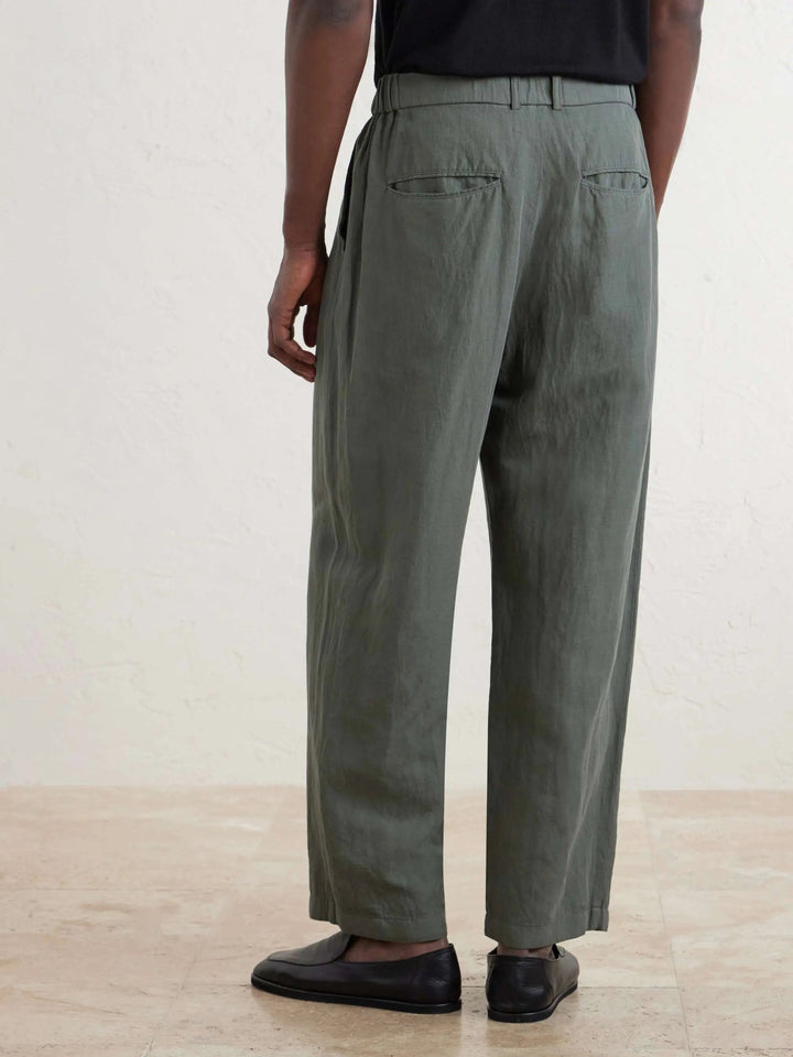 Wide-Leg Cotton and Linen-Blend Twill Trousers