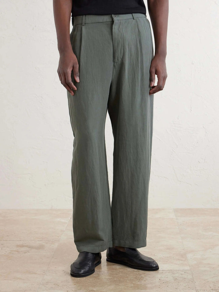 Wide-Leg Cotton and Linen-Blend Twill Trousers