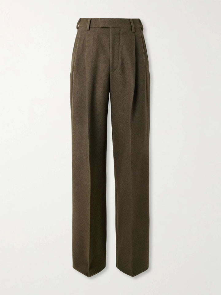 Pleated Wool Blend Wide-Leg Trousers