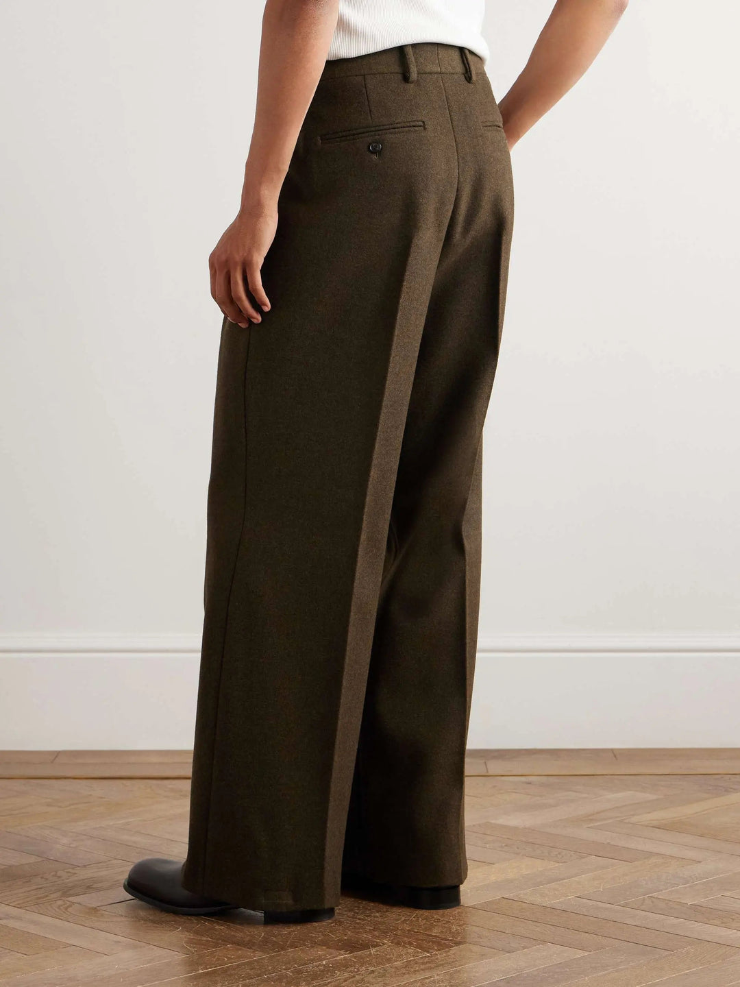 Pleated Wool Blend Wide-Leg Trousers