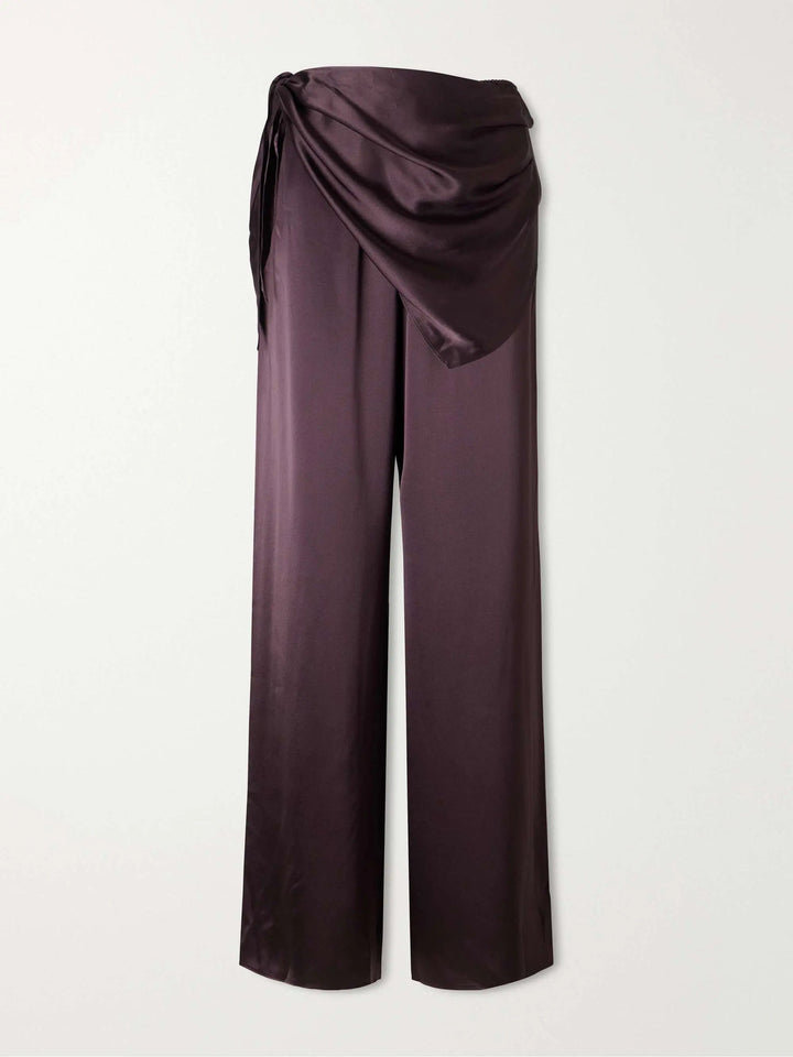 Scarf-detailed silk pants