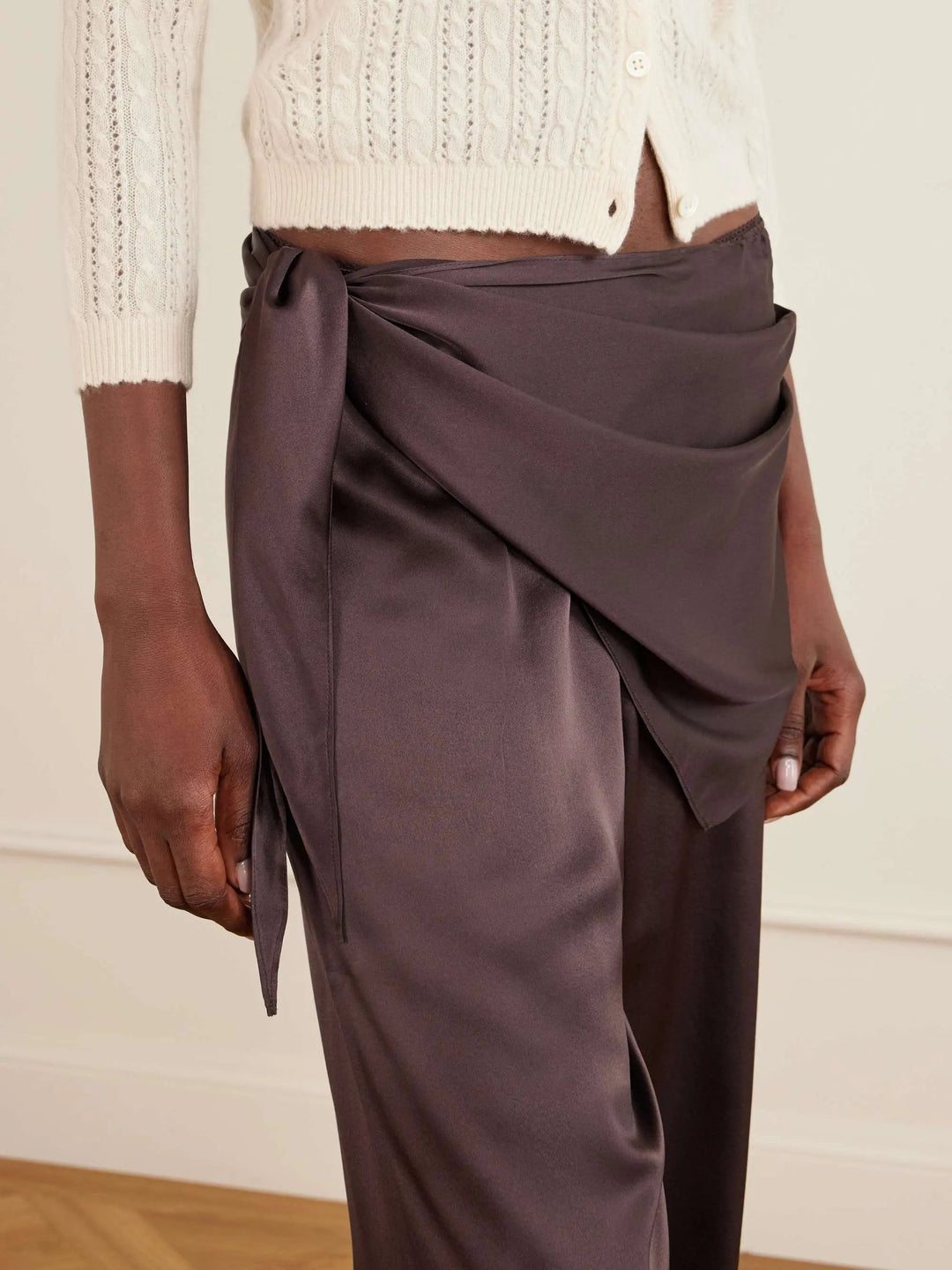 Scarf-detailed silk pants