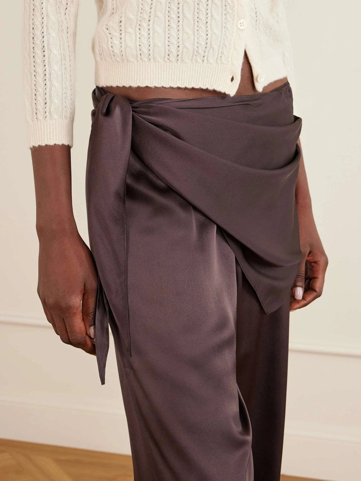 Scarf-detailed silk pants