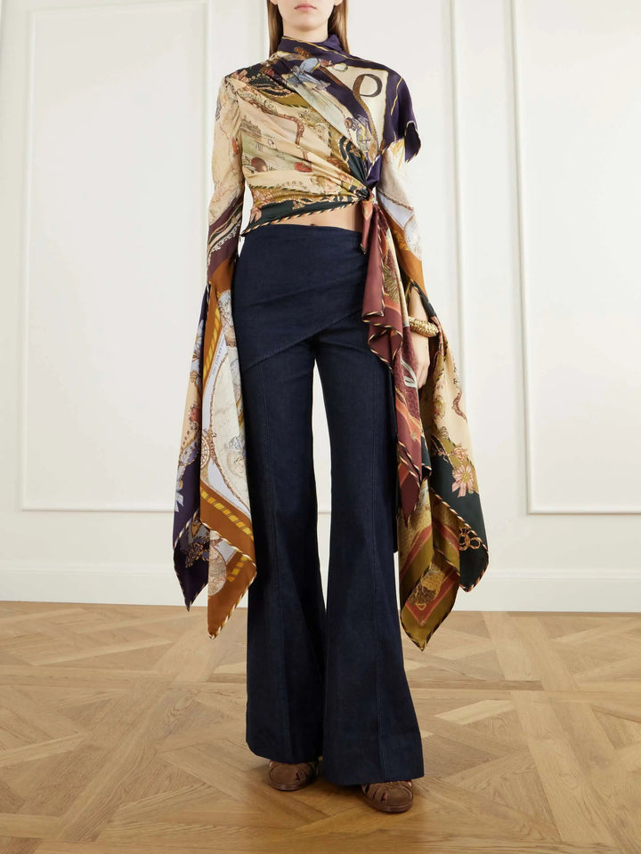 Draped cotton-twill flared pants