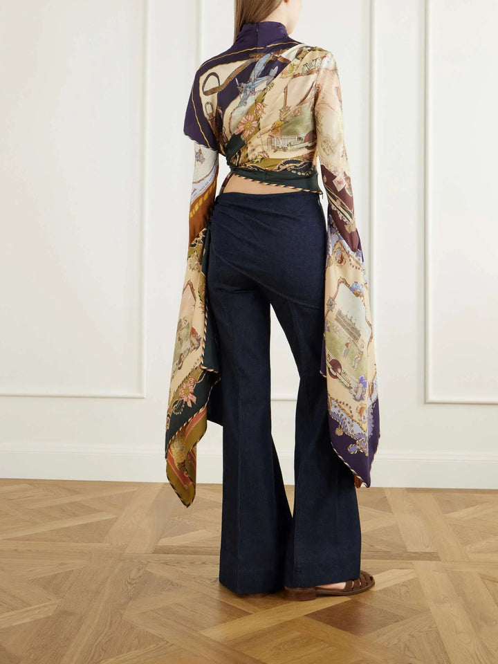 Draped cotton-twill flared pants