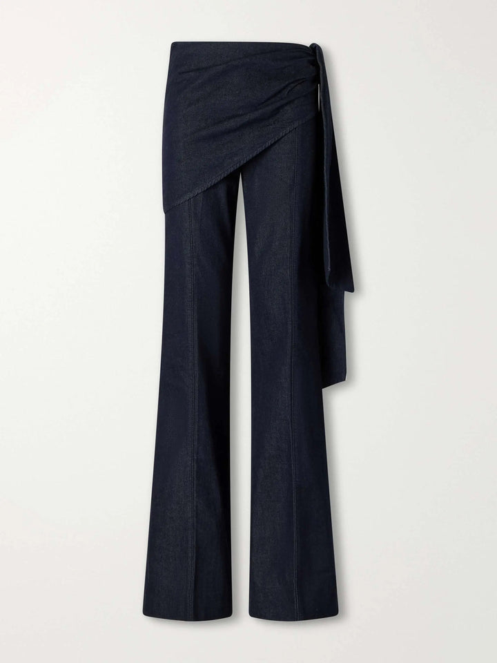 Draped cotton-twill flared pants