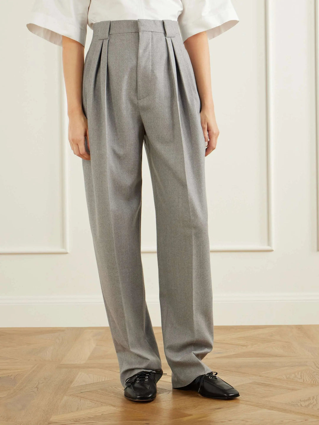Wool flannel straight-leg pants