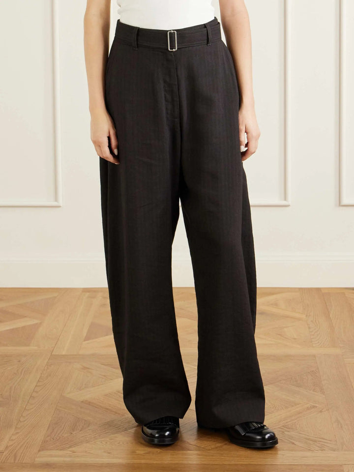 Cotton and linen-blend wide-leg pants